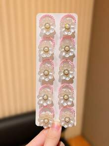 10入甜美花卉設計髮圈，時尚清新百搭高彈力螺紋髮帶，可愛女孩完美髮飾禮物，適合戶外活動、休閒穿搭、固定瀏海與側髮、防止亂髮、綁小髮髻、雙辮，女孩髮圈、女孩花卉髮圈、女孩喜愛小物、開學季、女孩髮飾、髮帶、假日必備、彈性髮圈、髮型造型配件 - 彩色 - 查看 5