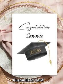 Customized Greeting Card, Personalized Name & Date, Personalized Graduation Cap, Congratulations Graduate, Graduation Season Card, Suitable For Gifting To Friends, Classmates And Family - Multicolor - View 1