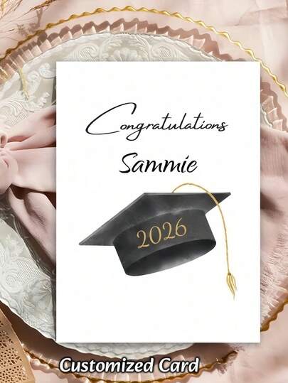 Customized Greeting Card, Personalized Name & Date, Personalized Graduation Cap, Congratulations Graduate, Graduation Season Card, Suitable For Gifting To Friends, Classmates And Family