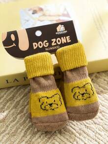 Calcetines antideslizantes para perros, calcetines de mascota de punto suave con diseño de oso, resistentes a arañazos y suciedad, adecuados para perros pequeños/medianos tanto en interiores como exteriores - Multicolor - Ver 13