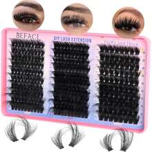 Lash Clusters Fluffy Individual Lashes D Curl Cluster Eyelash Extensions 14-25mm DIY Lash Extension Thick False Eyelashes Cluster Matte Black DIY Lashes Extension At Home (280pcs-60P+80P+100P) - ColorC - 查看 1