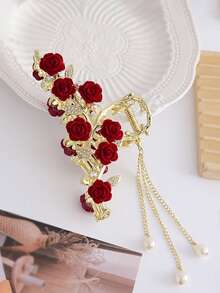 Large Rose-Shaped Hair Clip, Versatile And Stylish, Suitable For Girl, Metal, For The Back Of The Head, Hair Bun, Hair Claw, French Style Hair Accessory.