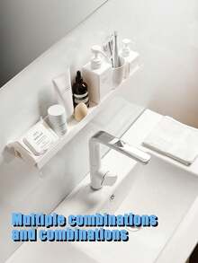 1pc White No Drilling Wall-Mounted Floating Storage Rack (With Strong Adhesive Strip) - Made Of Thickened Plastic Material, Modern And Minimalist Saves Space, Easy To Install And Remove Without Leaving Traces.