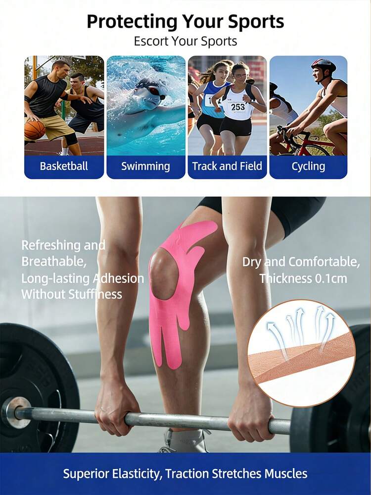 1 par de parches elásticos de rodilla de gran tamaño, pre-cortados, de apoyo muscular irregular para entrenamiento y recuperación de carrera, parches musculares para entrenamiento intenso, parches de rodilla de gran tamaño, parches de soporte muscular de gran tamaño - Multicolor - Añade 1