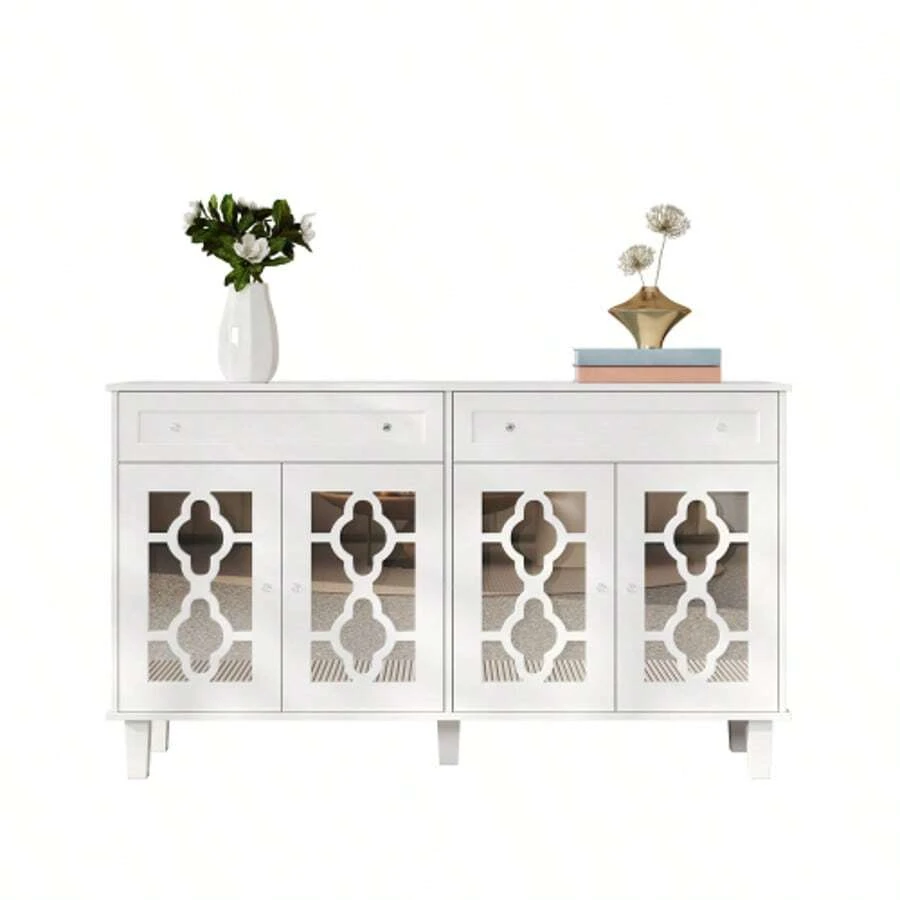 Sideboard With Covers, Covers With Covers, Side Panels And Crystal Frames - White - View 1
