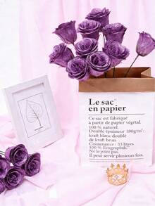 MEHELANY 12/6pcs/Pack 2.76in/7cm Glitter Rose Bouquet, DIY Artificial Glitter Flower Bouquet, Red Plastic Fake Roses, Artificial Roses, Everlasting Shiny Artificial Rose Bouquet, Suitable For Anniversary, Engagement, Wedding Gift, Home Decor, Office Kitchen Decor, Party Decor, Room Decor - Purple - View 5