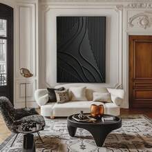 1 bucată de artă murală pe pânză cu linii abstracte negre texturate - decor de perete texturat minimalist, potrivit pentru dormitor, living sau hol, pictură murală pe pânză - Negru - Vizualizare 2