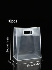 10pcs Transparent Frosted Reusable Plastic Party Gift Bags, Suitable For Wedding, Birthday, Shower
