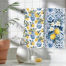 2pcs Italian Lemon Kitchen Towels - , Vibrant Lemon & Floral Design, Durable Polyester, Machine Washable, Perfect For Bathroom & Kitchen Decor - Multicolor - View 8
