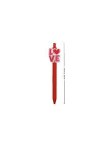 6pcs/Set Random Style Red Barrel Push Button Pen With Heart & Bear Design, Black Ink, Valentine's Day & Thanksgiving Writing Series - Red - View 2