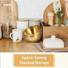 1个/5个/10个装不锈钢金色沙拉碗，防锈、防摔、易清洗，适合盛放水果、面条、零食、沙拉和烘焙食品 - 多功能厨房用具，家居、餐饮和学习用品 - 金色 - 查看 5