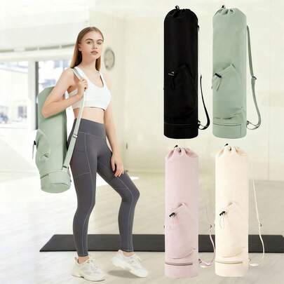 Túi đựng thảm yoga khóa kéo toàn thân, túi đựng thảm yoga đa năng, túi thể thao tập gym, túi đựng thảm yoga có dây rút, ngăn đựng chai nước, chống thấm nước và ngăn đựng đồ ướt ở đáy, phù hợp cho cả nam và nữ, phụ kiện cần thiết cho yoga.