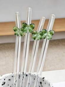 1/3/6入 綠色蝴蝶結彎曲玻璃吸管，可重複使用，適合飲用抹茶茶、冰咖啡、雞尾酒或珍珠奶茶 - 送給女性、朋友或愛人的理想禮物，也是生日禮物、情人節禮物的絕佳選擇 - 綠色 - 查看 5