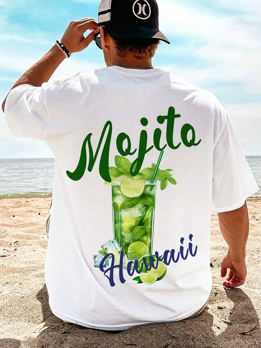 新款夏季男士印花短袖休闲T恤 - 白色 - 查看 1