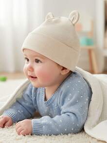 1pc Cute Bear Ear Baby Beanie Hat, Solid Color Double Layer Soft Infant Brimless Cap, Suitable For Spring, Summer, Autumn, 4-15 Months Newborn Baby Boys And Girls Head Protection - Multicolor - View 15