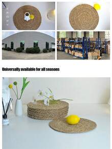 1/4/6pcs Handmade Woven Placemats, Japanese Garden Style Tea Cup Coasters, Round Bowl/Plate Mats, Japanese Paper Straw Kitchen Hot Pads, Suitable For Dining Room, Kitchen And Outdoor Picnic, Home Decor Christmas Cup Mats Christmas Table Decor - Multicolor - View 1