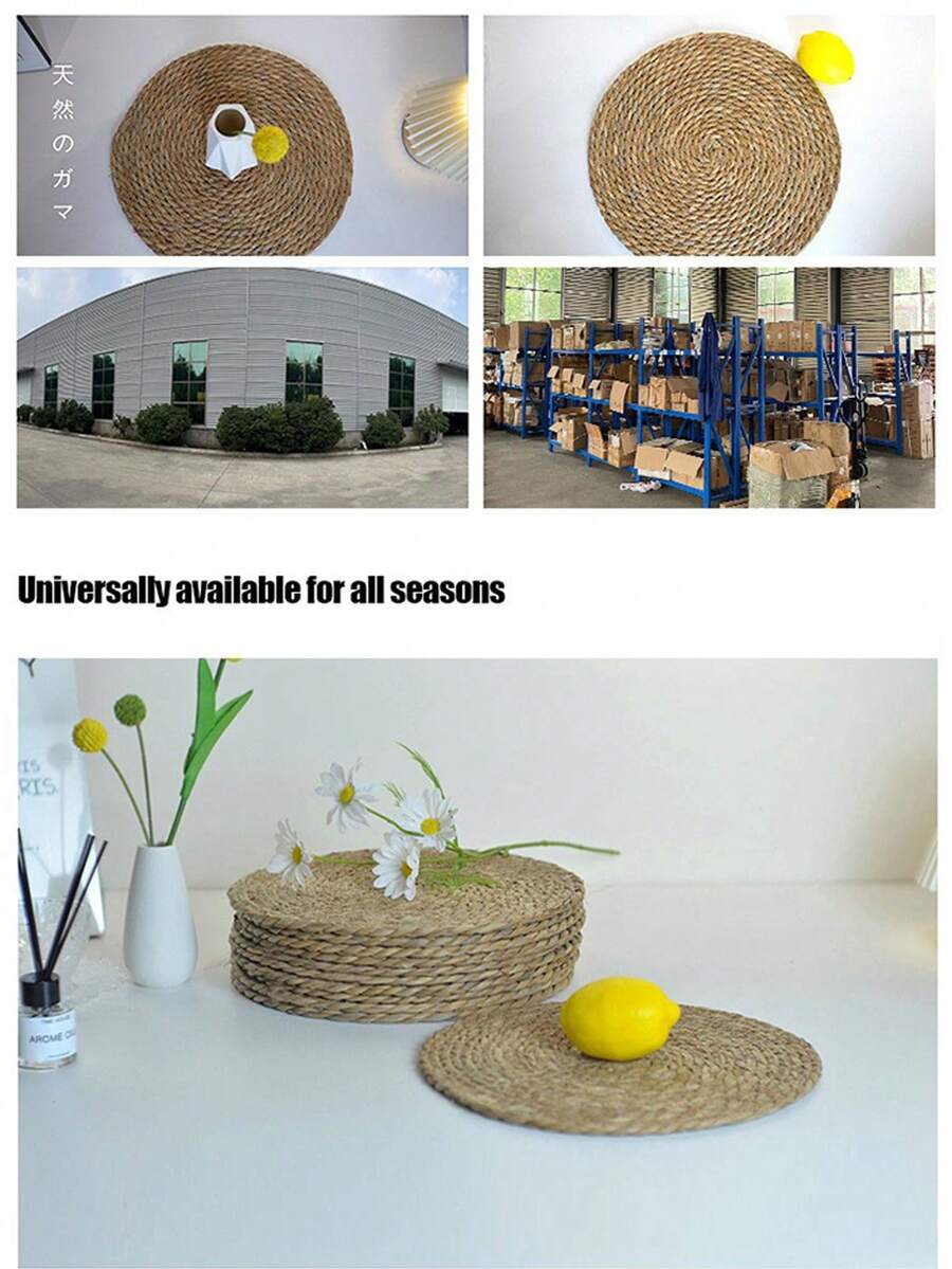 1/4/6pcs Handmade Woven Placemats, Japanese Garden Style Tea Cup Coasters, Round Bowl/Plate Mats, Japanese Paper Straw Kitchen Hot Pads, Suitable For Dining Room, Kitchen And Outdoor Picnic, Home Decor Christmas Cup Mats Christmas Table Decor - Multicolor - View 1