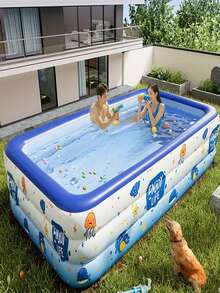 Large Inflatable Swimming Pool, Ocean Design, Cute PVC Material, Foldable & Portable, Suitable For Family Garden Parties And Backyard Entertainment, Yard Decor Pool, Colorful - Multicolor - View 2