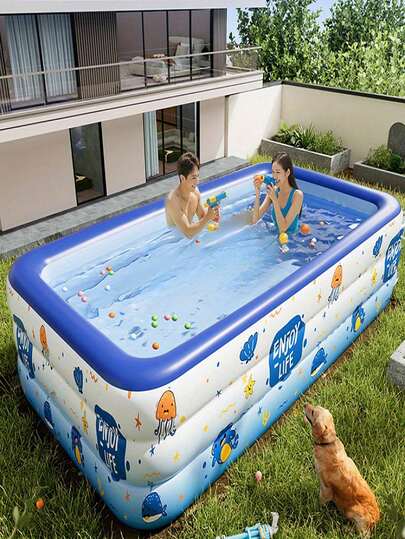 Piscina inflable grande, diseño de océano, material PVC lindo, plegable y portátil, adecuada para fiestas familiares en el jardín y entretenimiento en el patio trasero, piscina decorativa para el jardín, colorida