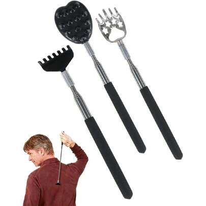 Manita Rascadora Espalda, 3 en 1 Rascador de Espalda Acero Inoxidable, Masajeador de Espalda Extensible con 3 Cabezas Intercambiables, Espalda Portátil Alivio de La Picazón para Hombres Mujeres,38208914