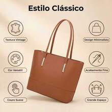 Classic Work Tote Bag Stylish Large Capacity PU Leather With Multiple Compartments - Óxido marrón - Ver 6