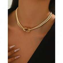 1pc Simple Versatile Snake Chain Necklace, Metal Design Fashionable Jewelry For Women, Suitable For Daily Wear, Hanging Out, And Gatherings - Gold - View 4