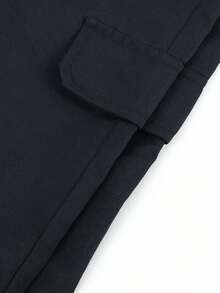 1 pieza Pantalones cargo casuales con cintura elástica personalizados para niñas, versátiles y cómodos, para todas las estaciones - Negro - Ver 3