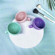 1pc Makeup Brush Cleaning Bowl, Solid Silicone Brush Mat, Silicone Makeup Brush Cleaning Bowl, Brush Cleaning Mat, For Cleaning Eyebrow Brush, Blush Brush, Powder Blush Brush, Eyeshadow Brush - Multicolor - View 4