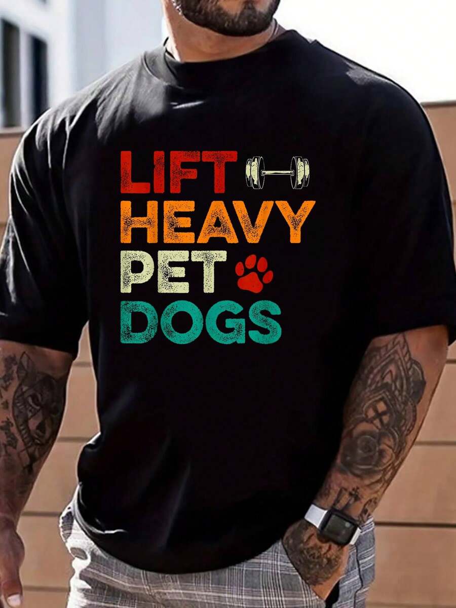 100% Cotton Lift Heavy Pet Dogs Gym Workout Pet Lover Canine Men  T-Shirt Street Hip-Hop Style Men's Graphic T-Shirt - Black - View 1