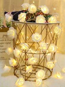 1pc 1.5/3/6m LED Rose Flower String Light With Warm White Light, Perfect For Wedding, Proposal, Party, Home, Garden, Outdoor, Camping, Holiday, Christmas, Festival, Princess Bedroom, Valentine's Day Decoration (Battery Not Included),Christmas - Warm White - View 6