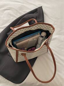 1 st vit PU-dragkedja med mönstertryck, nitinläggning, minimalistisk, praktisk axelväska med stor kapacitet, lämplig för kvinnors dagliga användning - Vitt - Visa 4