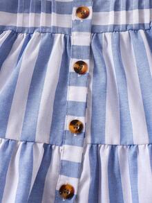 2件套女婴甜美简约撞色短袖连衣裙，夏季 - 藍色 - 查看 5