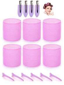 Rizadores de cabello jumbo, juego de 16 piezas con rodillos de 2.56 pulgadas y 10 clips, rodillos de calidad de salón para peinados DIY sin calor
