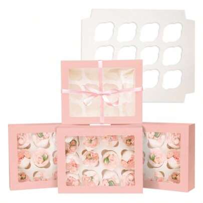 Bakepacker Auto-Pop Up 12 Cupcake Containers 6-Packs White Cupcakes Carrier 12 Cupcake Boxes With Window 13"X10"X3.5"