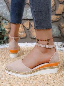 2026 European & American Spring/Autumn New Platform Pointed Toe Hollow Out Sandals Women Chunky Heel Ankle Strap High Heels - Beige - View 2