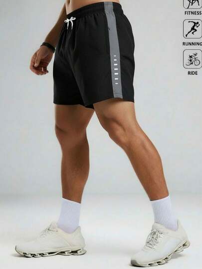 3pcs Men's Sports Shorts, Quick Dry Breathable Drawstring Elastic Waist Running Gym Shorts, Beach Basketball Shorts, Colorblock Design