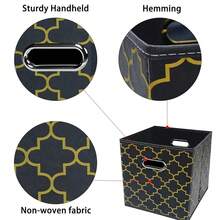 Black Foldable Storage Cubes Bins , Fabric Storage Box Cubes Organizer Baskets With Dual Handles For Home Organizer Grey Gold - 灰金色 - 查看 8