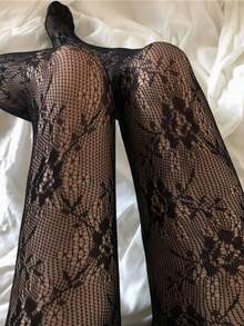 جوارب نسائية سوداء من الشبك المزخرف بالورود، عصرية، جذابة، رجعية، مخففة للوزن، خفيفة الوزن، مناسبة لجميع الفصول، مثالية للارتداء اليومي - متعدد الألوان - مشاهدة 7