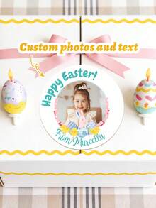 12/24/40pc Custom Easter Baby Photo Round Stickers: Personalized Easter Basket Labels,Easter Favor Stickers,Easter Party Favor,Goodie Bag Sticker - Multicolor - View 8