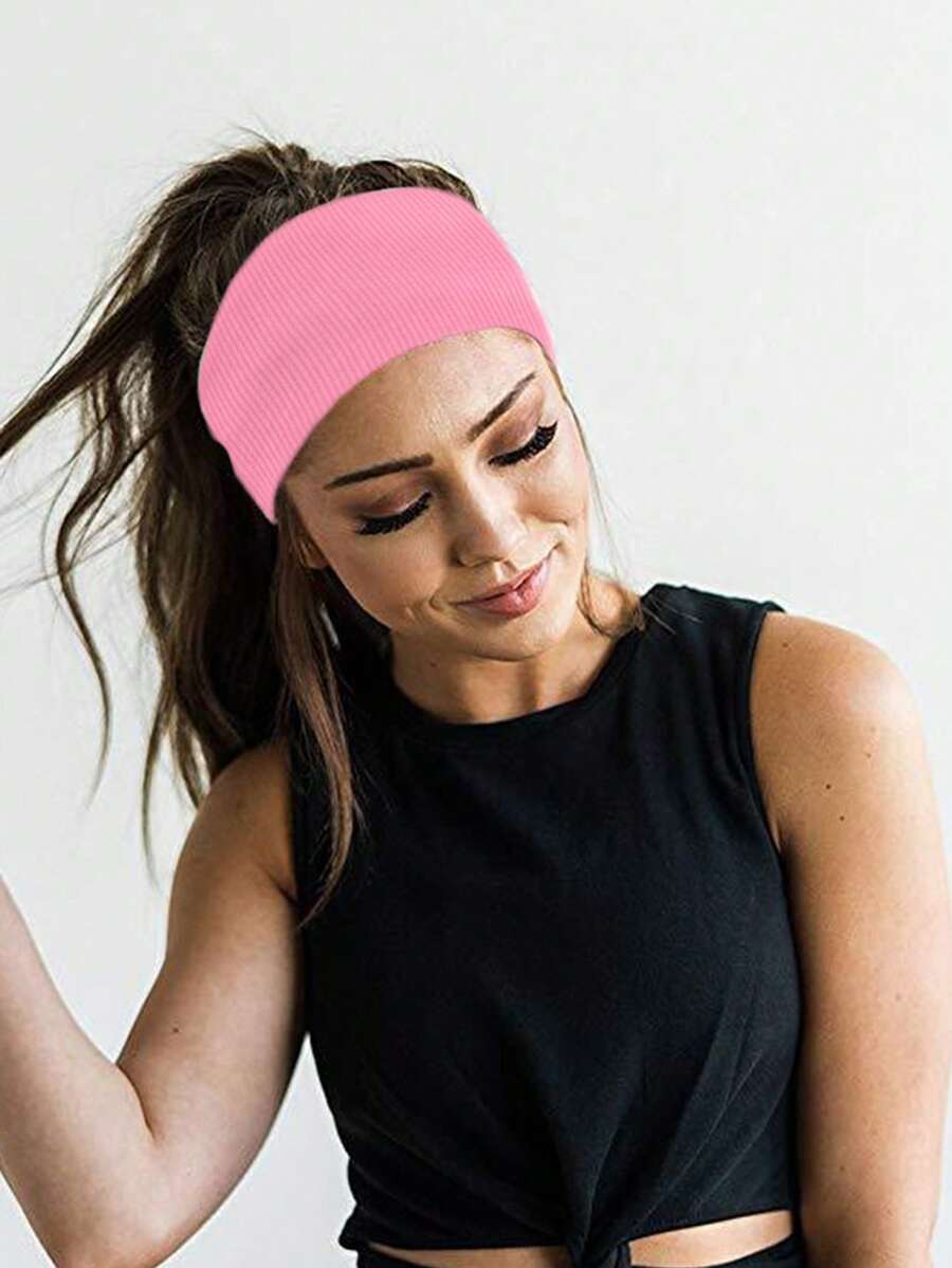 1pc Soft Pink Striped Headband! Soft Knit, Non-Constrictive, Flattering Crown, Versatile For Commute, Workout, Daily Wear, Girly Style Women Bandana Fashion Hair Accessories Elegant Hair Bands - Multicolor - View 1
