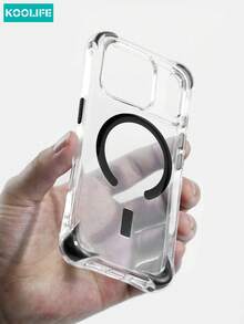 Koolife 1pc Air Cushion Shock-Proof Transparent Magnetic TPU Soft Phone Case, 2.0mm Thickness, With Independent Buttons And Anti-Collision Protection, Compatible With IPhone 17/17 Pro/17 Pro Max - Black - View 2