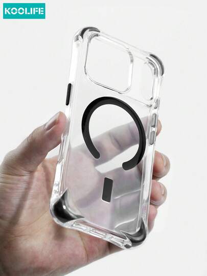 Koolife 1pc Four-Corner Airbag Shockproof Phone Case, 2.0mm Transparent Magnetic TPU Soft Cover With Independent Buttons & Anti-Collision Protection, Compatible With IPhone 17/17 Pro/17 Pro Max