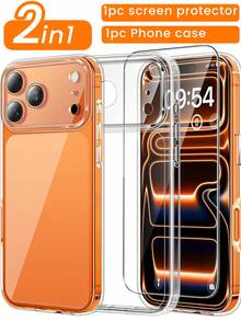 二合一套装 - 1 片钢化玻璃屏幕保护膜 + 1 个手机壳，兼容 17 Pro，屏幕保护膜完全覆盖摄像头，兼容 系列，防黄变，军规级防护，防震，超薄透明，完美的 情人节礼物，屏幕保护必备品，适用于日常、办公、居家使用。防水、防震、防摔、防刮擦。 - 無色 - 查看 2