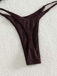 New Bohemian Style Elegant Cute 2pcs Set Chocolate Brown Solid Color Sexy Cute Mini Bra And Thong, Beachwear Summer Beach Vacation Pool Party Nightclub Music Festival - Brown - View 6
