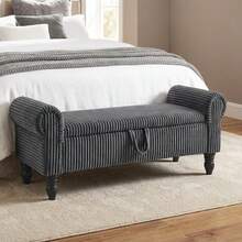 51.5" Storage Ottoman Bench For Bedroom, Mid-Century Upholstered End-Of-Bed Bench With Storage & Rolled Arms, Corduroy Storage Chest Footrest Padded Window Seat Shoe Cabinet Stool Accent Chair For Entryway Living Room Bedroom Home Decor, Grey - Dark Grey-Corduroy - 查看 7