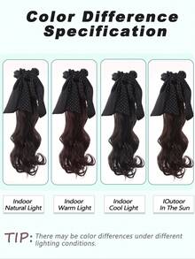 女士低梨形波浪假发，配波点蝴蝶结和发饰，优雅爪夹，休闲发夹 - 彩色 - 查看 8