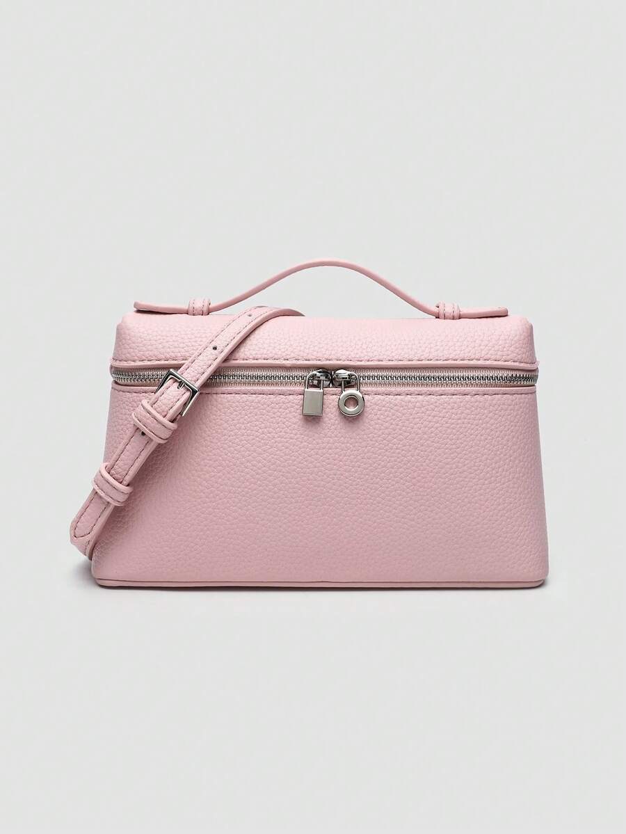 1个纯色荔枝纹PU方形单肩包，女士小手提包，适合日常时尚搭配、外出、购物、派对，优雅女士通勤包，情人节理想礼物，舒适时尚，时尚手提包，个性化礼物之选，2025年配饰，时尚风格适合各种场合，价格亲民的奢华体验，叛逆派对包，完美适用于派对、婚礼、舞会、晚宴/宴会，优雅女士包，粉色 - 粉色 - 查看 1