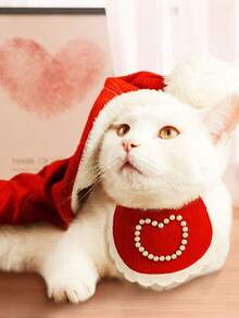 1件/2件装宠物爱好者节/感恩节礼物，小猫/小狗珍珠心形荷叶边围巾，可调节按扣围兜，适用于宠物派对拍照装饰 - 彩色 - 查看 6