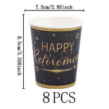 退休快乐黑金一次性餐具套装，7/9英寸派对餐盘，一次性纸盘和纸杯，适用于节日、婚礼、订婚、生日、派对、庆祝活动 - 彩色 - 查看 12