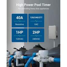 Temporizador de bomba de piscina WiFi resistente, 40 A 120277 VCA 2 HP para piscina, calentador de agua, funciona con Alexa,  Assistant, Smart Life, listado ETL - Gris - Ver 3